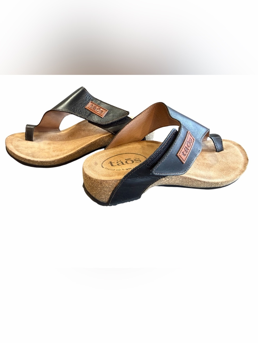 Taos Footwear Black and Tan Leather Thong Sandals